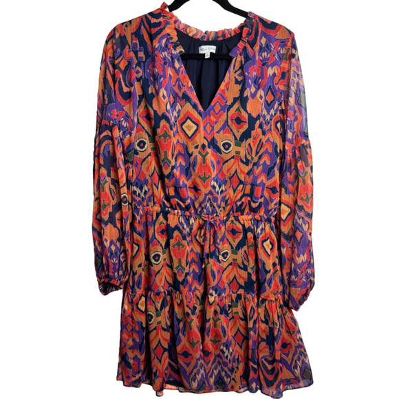 WILLA Story Dresses & Skirts - Willa Story Long Sleeve Dress Orange Purple Ikat Print size Large